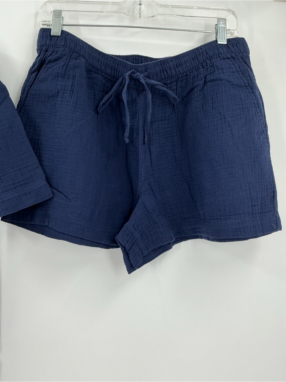Posh Peanut 2 Piece Gauze Set L Navy Blue Button Up Shirt Shorts Lounge NWT - Picture 6 of 9
